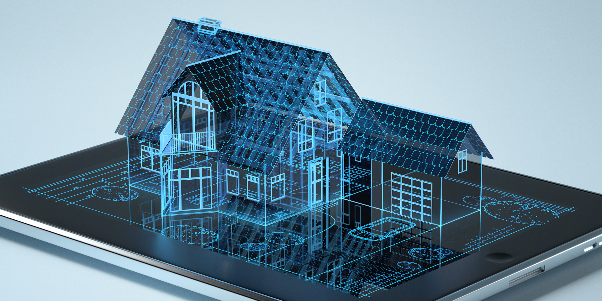 Family house sitting on tablet pc