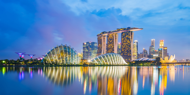 Singapore skyline cityscape at night.