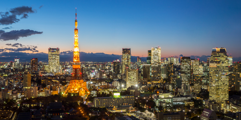 Aerial view Tokyo Tower cityscape sunset at dusk Japan